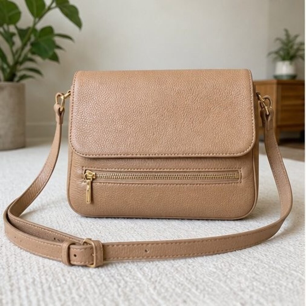 Camel Pebbled Crossbody Bag